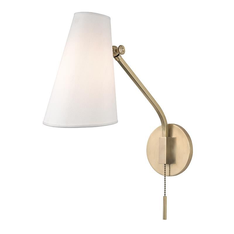 Shown in Aged Brass finish and White Silk shade